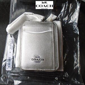Coach Zip Card Case in Silver Pearlized Smooth Leather